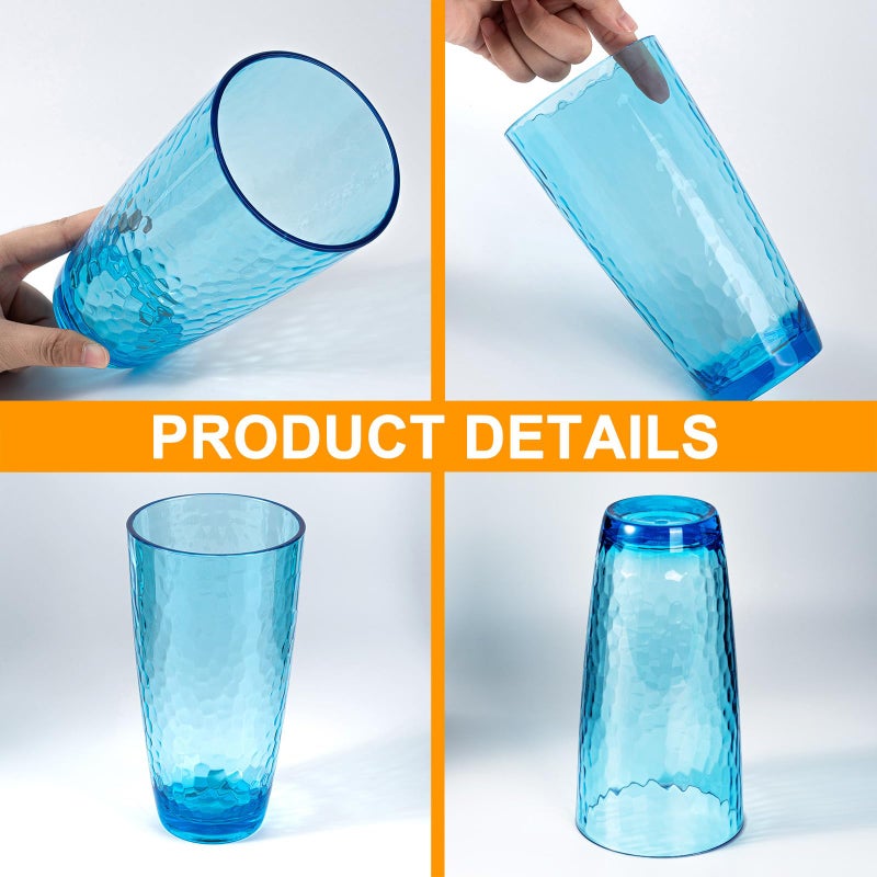 KOXIN-KARLU Hammered 26-ounce Plastic Tumbler Acrylic Glasses, set of 6 Multicolor - Image 3